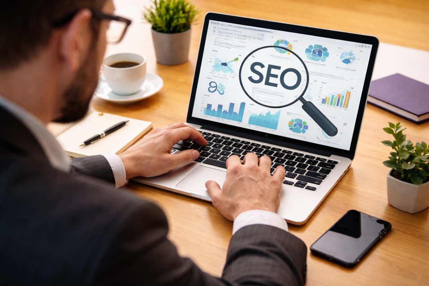 analyzing seo charts on a laptop