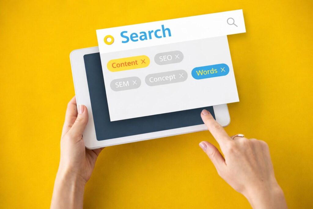 tablet with seo keyword tags